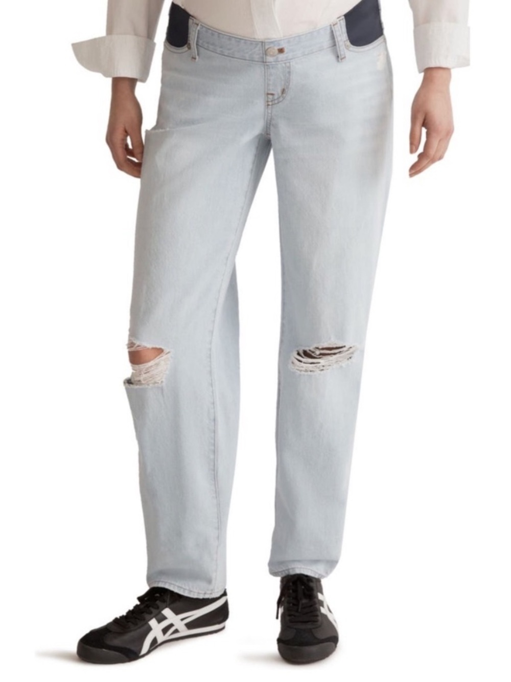 Madewell The Maternity Side-Panel Slouchy Boyjean Wrightlane Wash Ripped Edition